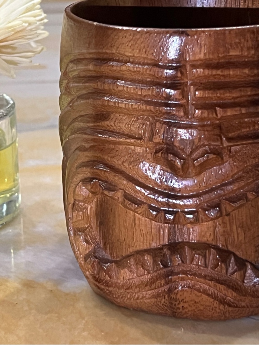 Hand-Carved Alii from Honolulu Wooden Tiki Mug - Decorative Drinkware